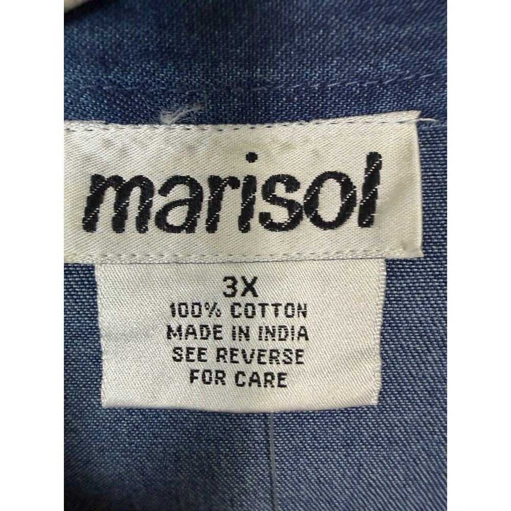 Marisol women's blouse denim button up embroidered floral vintage plus size - Picture 5 of 10